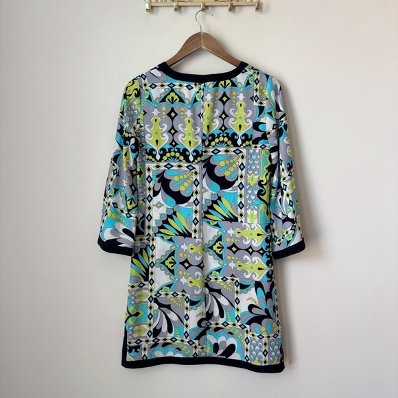 Alice & Trixie Silk Shift Dress XS Geometric Print Black Grey Blue - Picture 5 of 8